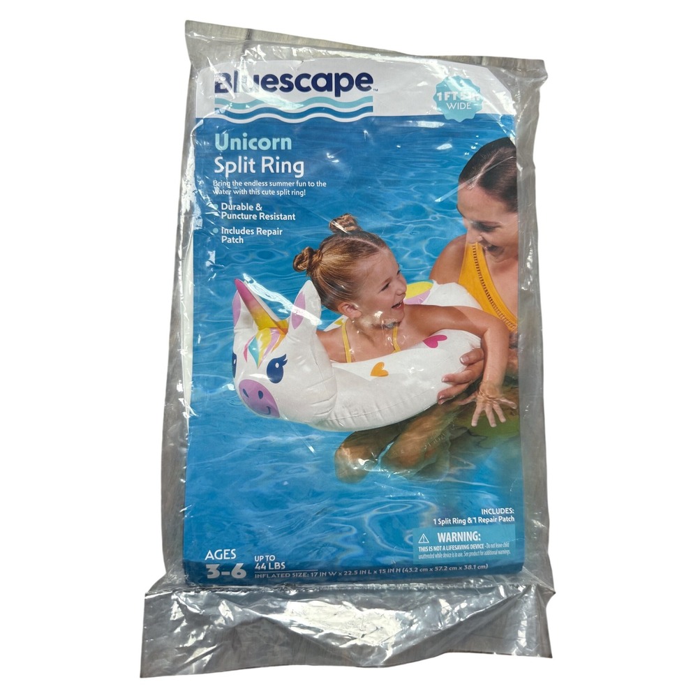 Bluescape Unicorn Split Ring Pool Float ‎ Ages 3-6 White New Puncture Resistant